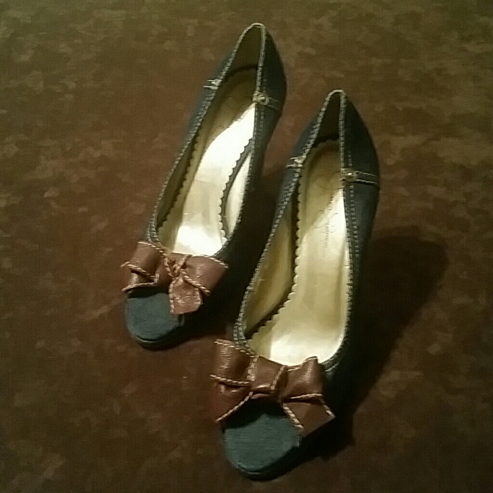 Jessica Simpson Denim Peep Toe Wedges